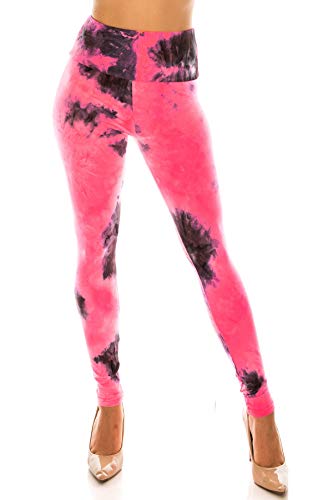 2Chique Boutique Women's High Waist Tie Dye Fashion Leggings Super Soft Stretch Fabric (Pink/Tie dye, Large)