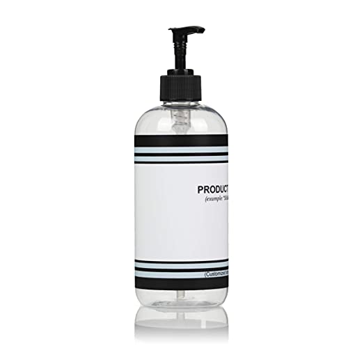 Artanis Home 10-Pack Customized PET Plastic Refillable Pump Bottles with Minimalist Stripe Design Waterproof Labels and Black Pumps, Clear