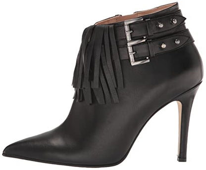 Tiannia Barnes Women's Jazzy Fringe Bootie Nappa Leather Ankle Boot, Black, 8