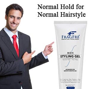FRAGFRE Men Hair Styling Gel Fragrance Free 8 oz - pH Balanced for Men with Sensitive Skins - Not Too Firm or Too Light - Just Normal Hold for Normal Hair Styles - Hypoallergenic (Bumps Be Gone!)