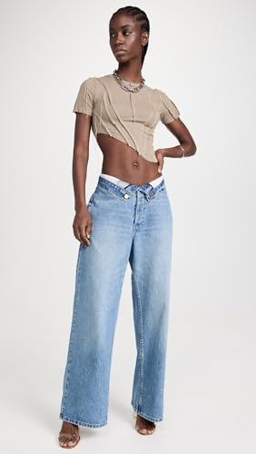 Sami Miro Vintage Women's Asymmetric Short Sleeve Tee, Taupe, Tan, XL