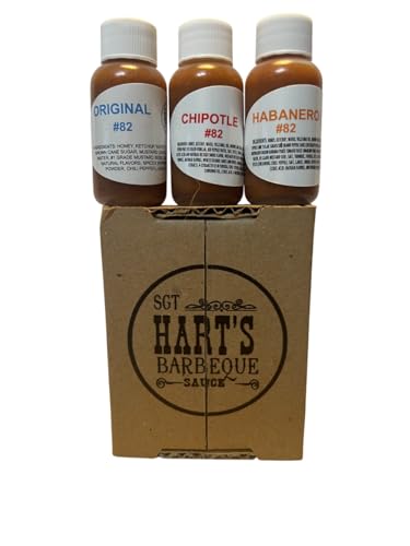 SGT. Hart’s BBQ Sauce Mini Sampler 3 Flavor Pack (Original, Chipotle, Habanero) 1 OZ Each Barbecue Sauce