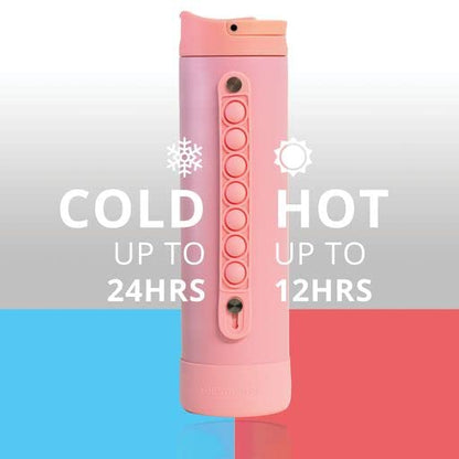 Elemental Iconic Kids Water Bottle with Straw Lid & Stress Reliever Pop It Handle, Leak-Proof When Closed, Triple Insulated Stainless Steel Reusable Thermos Water Bottle, 20oz - Rose