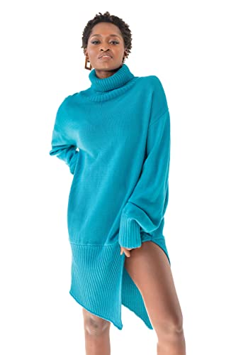 Pantora Women's Sabrina Asymmetrical Sweater Dress, Blue, Large