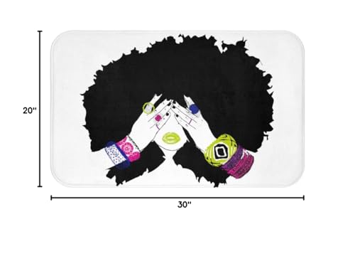 Pardon My Fro Shanell Bathroom Mat - Cushioned Soft Absorbent Bath Rugs with Printed Design - Washable Shower Mat Non Slip - Stylish Microfiber Bath Mat (White Bath Mat 30" X 20")