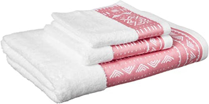 Eclipse Home OBI-Rose Pink Bathroom Towel Set - Pure Cotton Bath Towels - Soft, Fluffy Super Absorbent Cloths for Shower, Beach - African Mud Cloth Patterned - Set of 3 Luxury Bathroom Towels