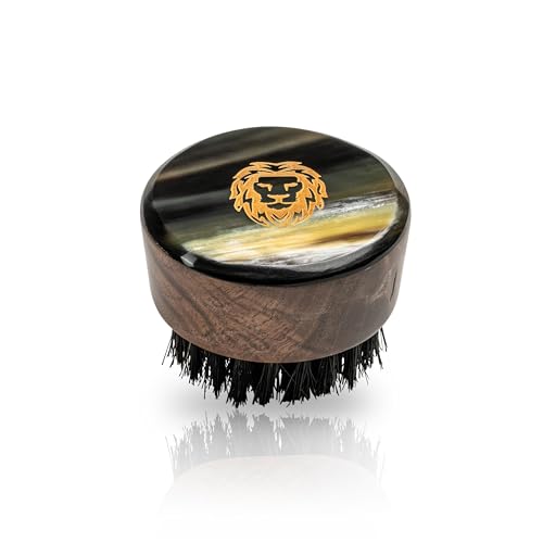 Premium Handmade Round Oxhorn Medium Stiff Natural Boar Bristle Men’s Travel Beard and Hair Care Brush with Beard Oil - Orange