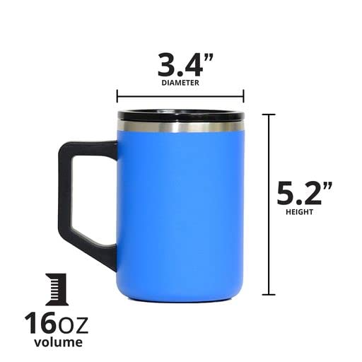 Elemental Summit Insulated Coffee Mug with Lid & Handle, Lightweight Camp Mug, Triple Wall Stainless Steel Vacuum Insulated Mug, Hot and Cold Thermal Coffee Tumbler, 16oz - Azure