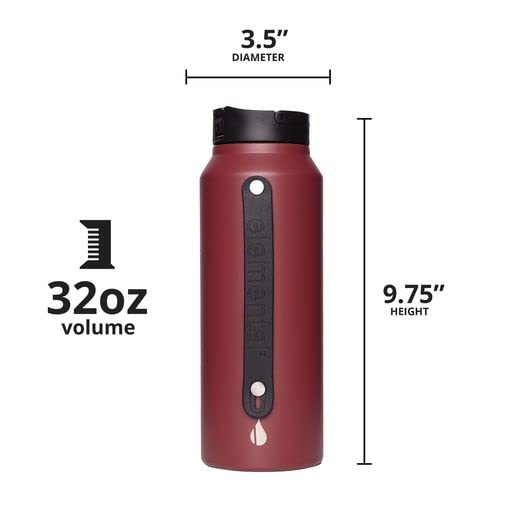 Elemental Iconic Stainless Steel Water Bottle with Straw - 32 oz Leak Proof Triple Wall Insulated Water Bottles for Travel and Sports - Reusable Water Bottle with 2 Straws - Burgundy