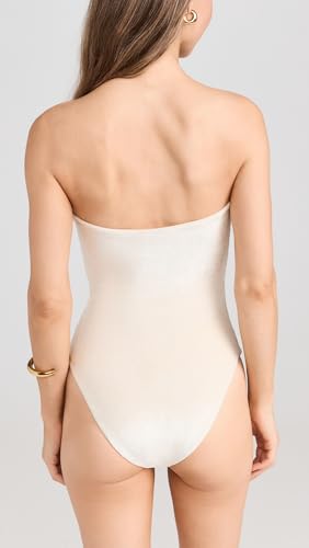 JADE Swim Women's Alyda One Piece, Sandstone Terry Sheen, Off White, XS