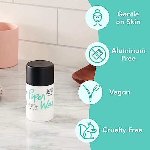 PiperWai Natural Deodorant w/ Activated Charcoal | 24-Hour Sweat Protection, Vegan, Aluminum Free Deodorant for Women & Men | Travel Essential Shark Tank Product | 50g Unscented Stick