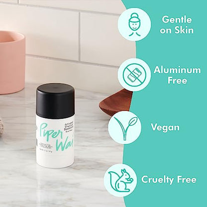 PiperWai Natural Deodorant w/ Activated Charcoal | 24-Hour Sweat Protection, Vegan, Aluminum Free Deodorant for Women & Men | Travel Essential Shark Tank Product | 50g Unscented Stick