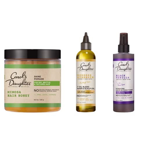 Carol's Daughter Curly Hair Care - Best Sellers Kit: Mimosa Honey Pomade, Goddess Strength Hair & Scalp Oil, Black Vanilla Leave In Conditioner Spray Oil for 4C, 4B, 4A, 3C, 3B, 3A Hair