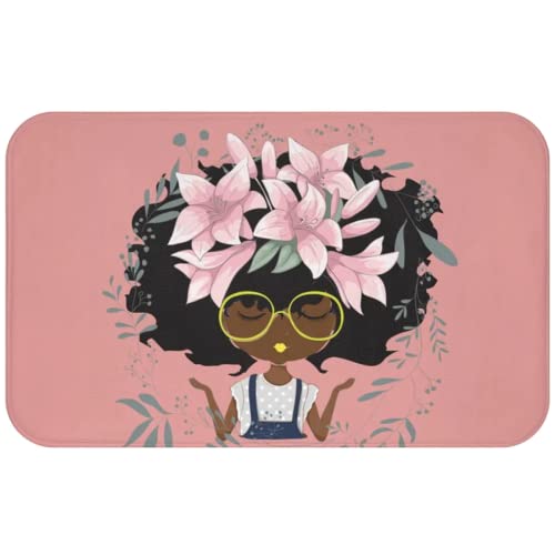 Pardon My Fro Lily Bathroom Mat - Cushioned Soft Absorbent Bath Rugs with Printed Design - Washable Shower Mat Non Slip - Stylish Microfiber Bath Mat - Lily Pink Bath Mat 30" X 20"