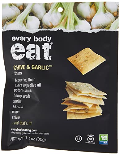 Every Body Eat Snack Thins, Chive & Garlic, Gluten & Dairy Free, Vegan, School Lunch Snacks, Single Serve (Pack of 20)