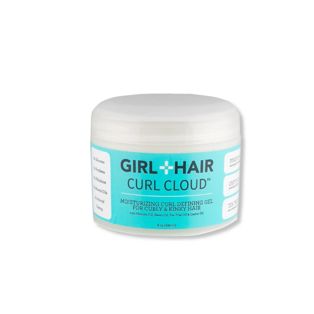 GIRL+HAIR Moisturizing Curl Defining Hair Gel - Soft Hold Styling Gel for Curly Hair - Tea Tree & Castor Oil for Hydration and Hair Growth, Paraben-Free (8 fl oz)