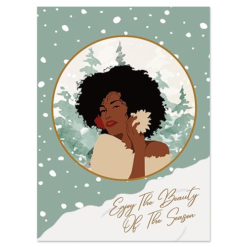 Shades of Color Enjoy The Beauty Of The Season African American Christmas Cards 5 x 6.75 inches, 15 Cards and Envelopes (X23-180)