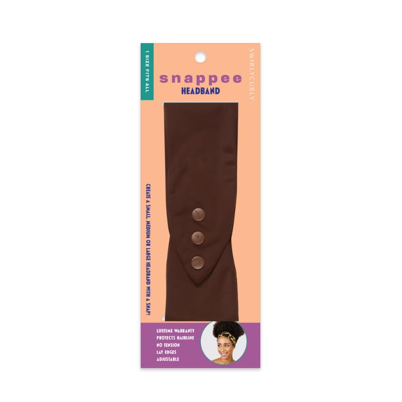 SWIRLYCURLY Women’s Fashion Headband for Natural, Curly Hair | No-Slip, 3-Snap, Adjustable, Washable, Turban Headwrap (Brown)