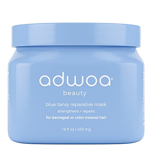 adwoa beauty Blue Tansy Hair Mask with Mango Butter, Spirulina, Slippery Elm And Rhassoul Clay To Strengthen, Support Hair Growth And Length Retention For Coily and Curly Hair - 16oz.