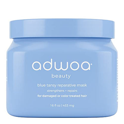 adwoa beauty Blue Tansy Hair Mask with Mango Butter, Spirulina, Slippery Elm And Rhassoul Clay To Strengthen, Support Hair Growth And Length Retention For Coily and Curly Hair - 16oz.