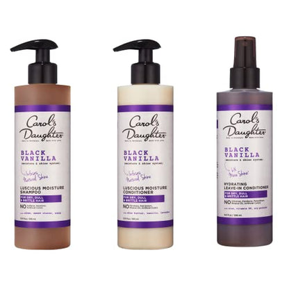 Carol’s Daughter Black Vanilla Curly Hair Sulfate Free Shampoo, Conditioner and Leave In Spray Set for Dry, Damaged Natural Hair, Hydrating Hair Care Kit – Made with Shea Butter, Aloe & Rosemary