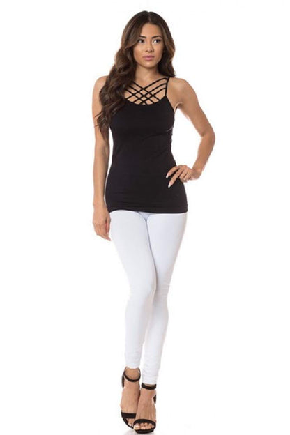 2Chique Boutique Women's Seamless Triple Criss-Cross Front Cami (Black)