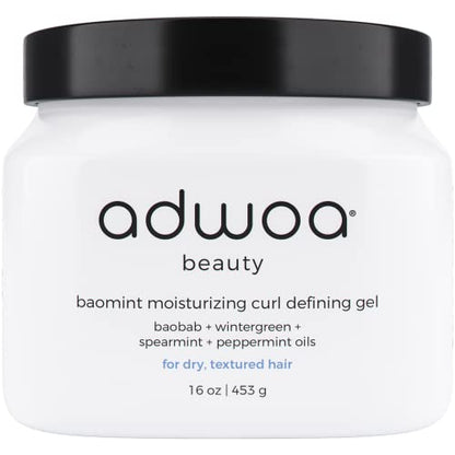 adwoa beauty Baomint™ Moisturizing Curl Defining Gel, with Baobab, Mint, and Rosemary Oils, Curl Enhancing Gel to aid Hair Growth, Define Curls, and Promote Shine - for Coily and Curly Hair, 16 oz