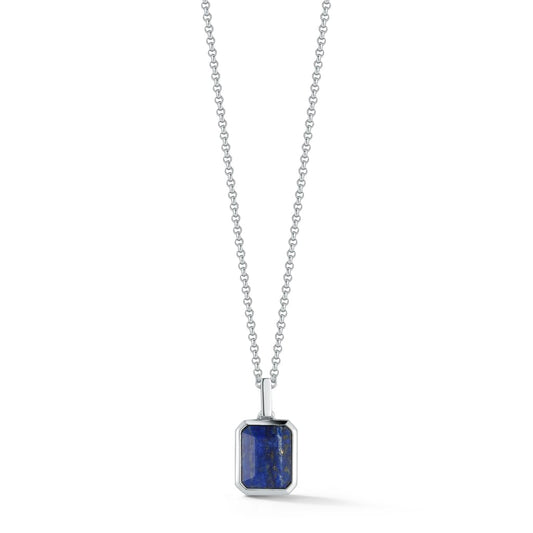 Emerald Cut Lapis Necklace - 22" + 2" Chain, Blue
