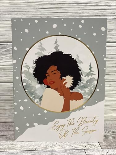 Shades of Color Enjoy The Beauty Of The Season African American Christmas Cards 5 x 6.75 inches, 15 Cards and Envelopes (X23-180)