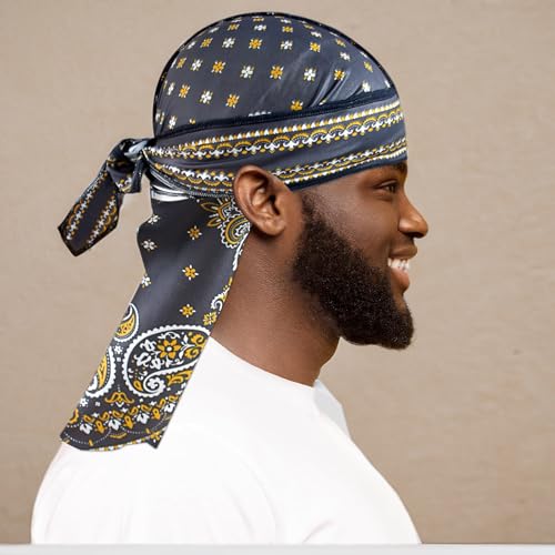 Silk Durag for Men Durag Silky Durag for Women Cool Silk Durags Du Rag with Long Tail Do Rag Headwrap