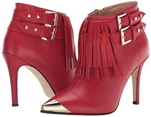 Tiannia Barnes Women's Jazzy Fringe Bootie Nappa Leather Ankle Boot, Red, 8