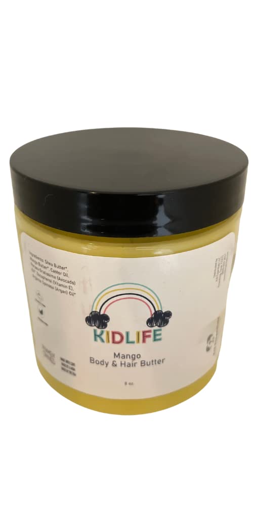 KJ3 Essentials KIDLIFE-All Natural Mango Butter Cream for Body and Hair Moisturizes and nourishes all skin and hair types great for kids and adults 8 oz Organic and Vegan hypoallergenic