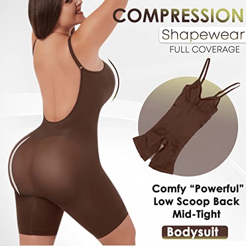 Shapewear Bodysuit for Women - Tummy Control Butt Lifter Open Back Mid Thigh Seamless Full Body Shaper Women's Shaping Tops Brown