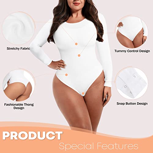 Soo slick Bodysuit for Women Fall Clothes for Women 2024 - Body Shaper Long Sleeve Crew Neck Thong Body Shaping Tops