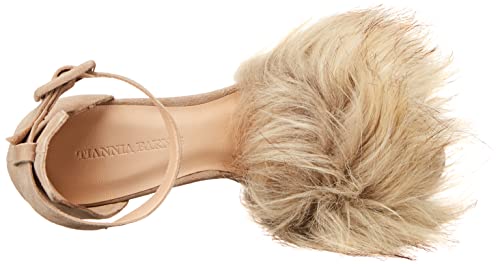 Tiannia Barnes Women's Naomi Faux-Fur Heeled Sandal, Beige, 10