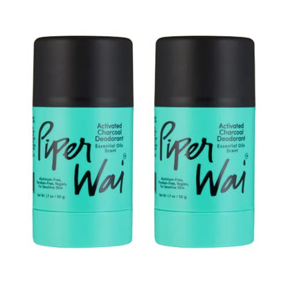 PiperWai Natural Deodorant w/Activated Charcoal | Odor Protection, Vegan, Aluminum Free, Shark Tank Product for Women & Men | Great for Travel, & Gifts | 50g Scented Stick 2-Pack