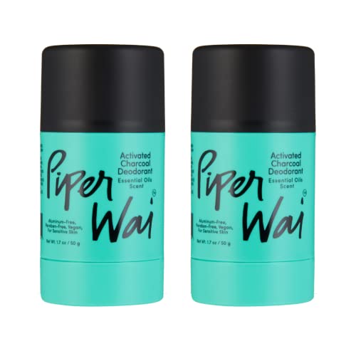 PiperWai Natural Deodorant w/Activated Charcoal | Odor Protection, Vegan, Aluminum Free, Shark Tank Product for Women & Men | Great for Travel, & Gifts | 50g Scented Stick 2-Pack