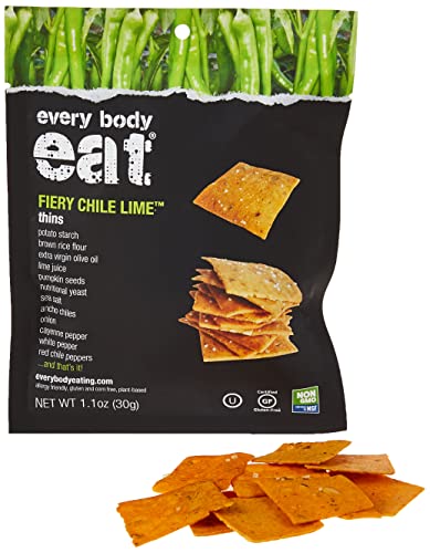 Every Body Eat Snack Thins, Fiery Chile Lime, Gluten & Dairy Free, Vegan, School Lunch Snacks, Single Serve (Pack of 20)