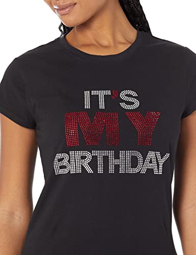 2Chique Boutique Women's It's My Birthday Rhinestone Crew Neck T-Shirt Sizes S-3X (2X) Black