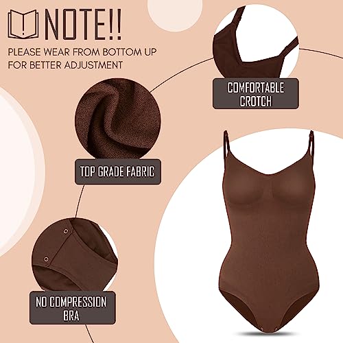 Soo slick Seamless Bodyshaper Bodysuit for Women - Full Body Shapewear, Sculpting Suits Sleeveless Round Neck Brown 5X-Large