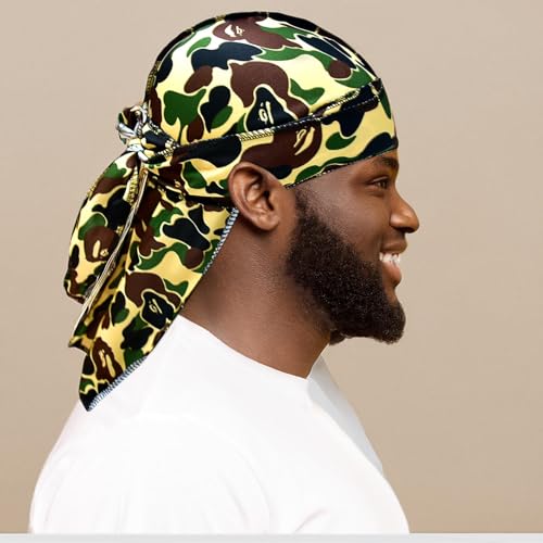 Durags for Men Women Comouflage Silk Durag Designer DuRag with Long Tail Waves du Rags Satin durag Designer durags camo Women Headwrap