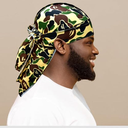 Durags for Men Women Comouflage Silk Durag Designer DuRag with Long Tail Waves du Rags Satin durag Designer durags camo Women Headwrap