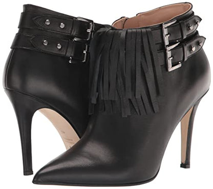 Tiannia Barnes Women's Jazzy Fringe Bootie Nappa Leather Ankle Boot, Black, 8
