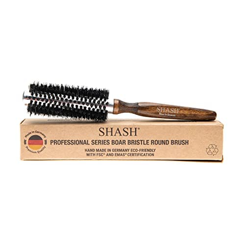 Since 1869 Hand Made In Germany Professional Series Boar Bristle Round Brush - Add Volume, Help Fight Frizz - Super-Grip Handle for Easy Styling - Eco-Sour (Small)