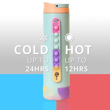 Elemental Iconic Kids Water Bottle with Straw Lid & Stress Reliever Pop It Handle, Leak-Proof When Closed, Triple Insulated Stainless Steel Reusable Thermos Water Bottle, 20oz - Mint Sorbet