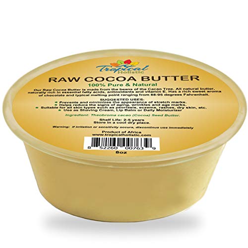 Tropical Holistic Raw Cocoa Butter 8oz, All-Natural 100% Pure African Cocoa Butter for Head To Toe Use - Ideal for DIY Lip Balm, Stretch Marks, Cacao Butter Lotion - Moisturizer for Skin & Hair