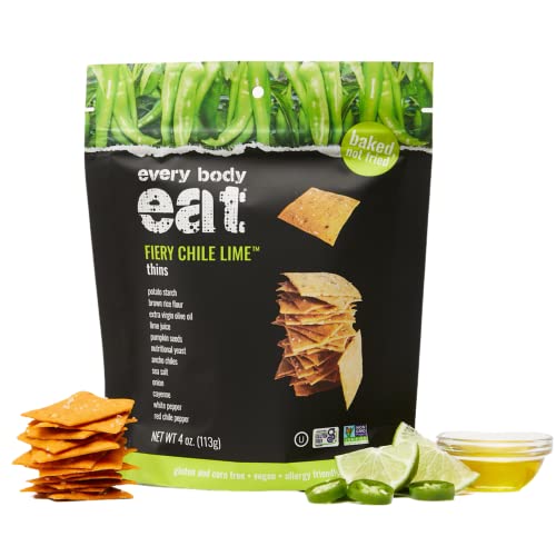 Every Body Eat Snack Thins, Fiery Chile Lime Flavor, Vegan, Gluten Free and Dairy Free (Pack of 6)