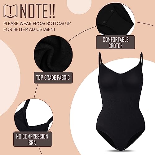 Seamless Bodyshaper Bodysuit for Women - Full Body Shapewear Body Sculpting Suits Sleeveless Round Neck Black 5X-Large