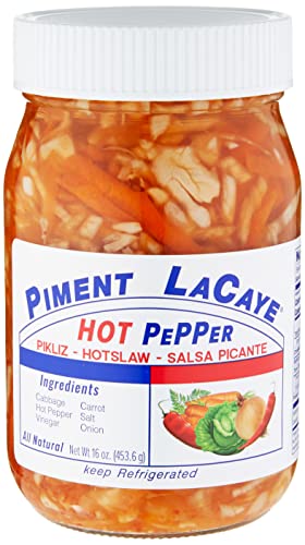 Piment Lacaye, Chris Food & Products Authentic Haitian Pikliz. 3 16oz Glass Jar, Hot slaw, Food Dressing, Relish, Picante, Pickled Salad, Haitian Caribbean Food,Pikliz, Salsa, Vegan and Keto Friendly, Fresh Made