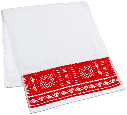 Eclipse Home OBI-Carmine Red Bathroom Towel Set - Pure Cotton Bath Towels - Soft, Fluffy Super Absorbent Cloths for Shower, Beach, Kitchen - African Mud Cloth Patterned - Set of 3 Luxury Washcloths